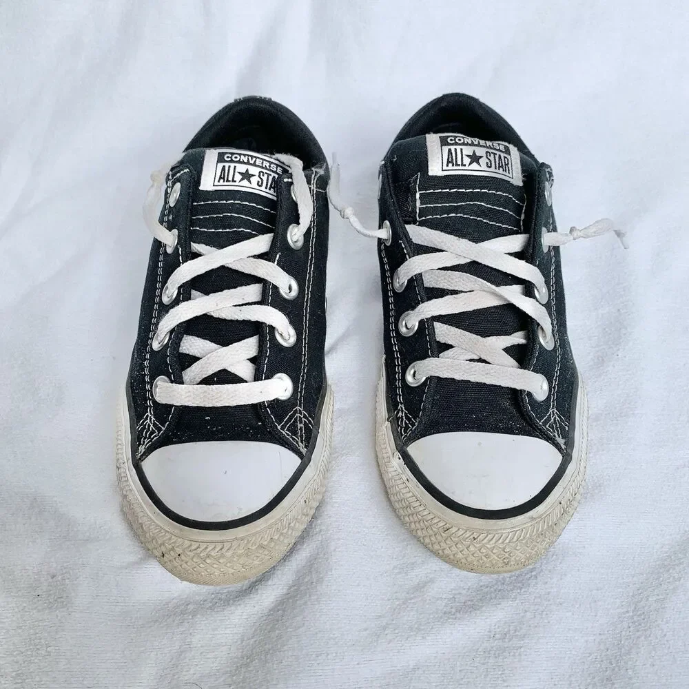 Converse All Star Kids Low Top Canvas Lace-Up Sneakers Black/White US 4